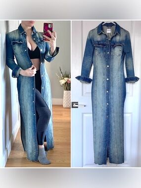 BERSHKA Sold Out Denim Maxi Dress / Coat Buttoned with Side Slit XS ASOS
